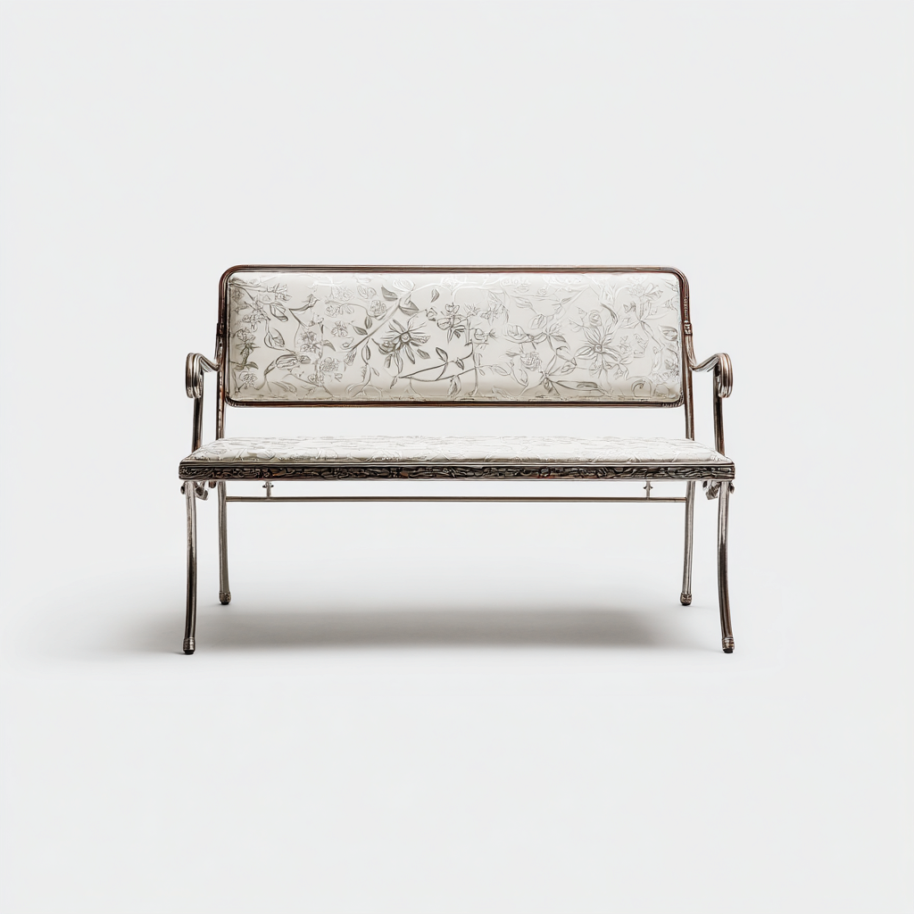 Gartenbank Metall-Textil 128x55x85 cm - Weiß-Silber - Dekoratives Vintage-Design-Dengohaus