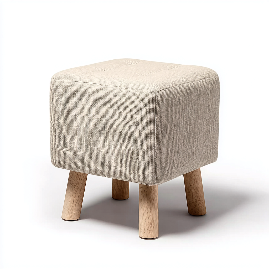 Fußhocker Stoff-Holz 35x35x40 cm - Beige - Modernes Design-Dengohaus