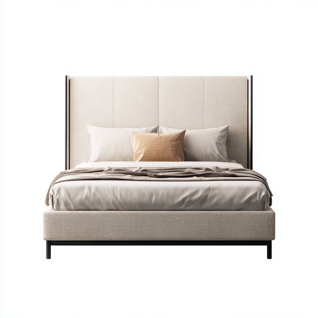 Doppelbett Stoff-Metall 200x180x130 cm - Beige-Schwarz - Modernes Design-Dengohaus