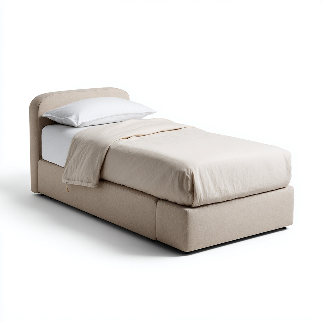 Einzelbett Stoffpolsterung 200x95x100 cm - Beige - Modernes Design-Dengohaus