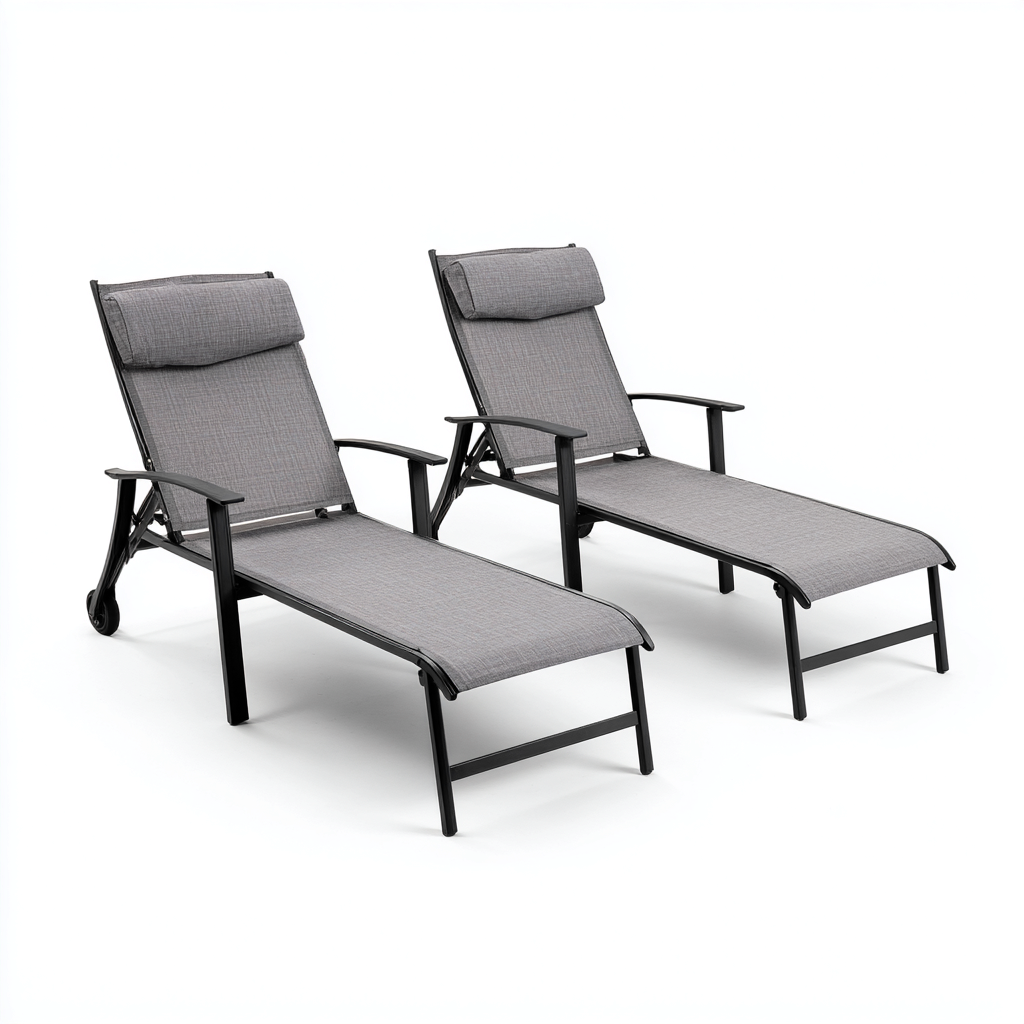 Sonnenliege Set Aluminium 195x66x96 cm - grau-schwarz - verstellbarer Outdoor-Komfort-Dengohaus