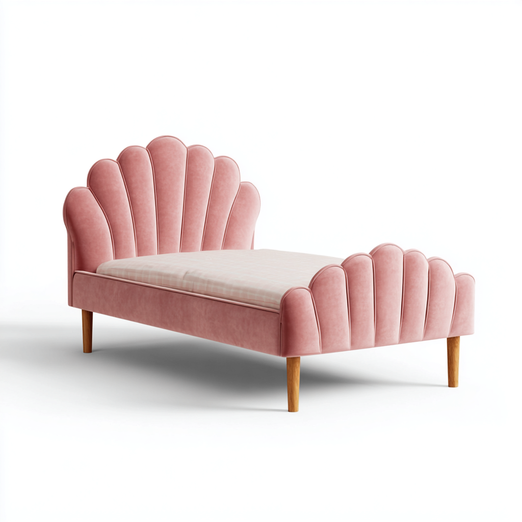 Einzelbett Stoffpolsterung und Holzfüße 190x90x115 cm - Rosa-Holz - Modernes Design - Für Kinderzimmer-Dengohaus