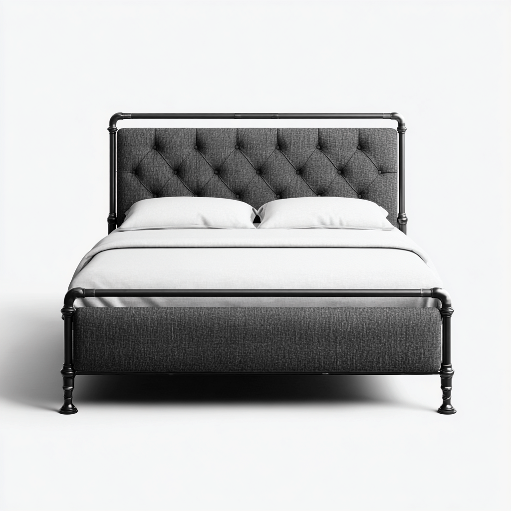 Doppelbett Metallrahmen Stoffpolsterung 200x160x120 cm - Dunkelgrau - Modernes Design-Dengohaus