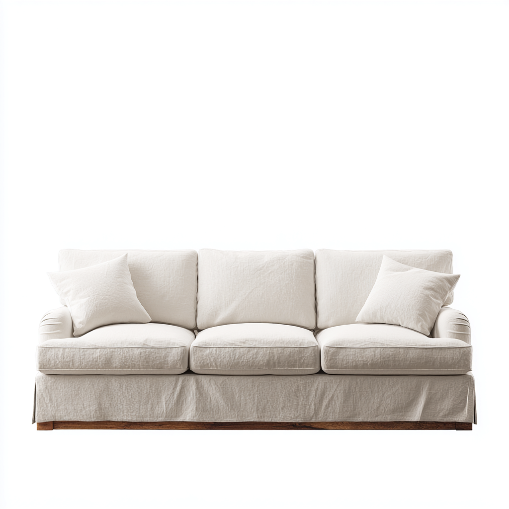 3 Sitzer Sofa - Leinen-Holz - 194x92x93 cm - Weiß - Modernes Design-Dengohaus