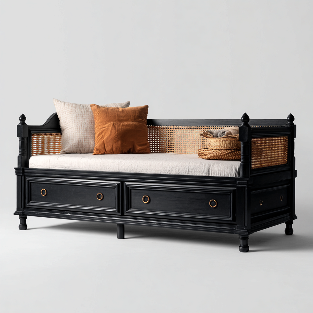 Schlafsofa Massivholz 210x100x95 cm - Schwarz - Stauraumfunktion-Dengohaus