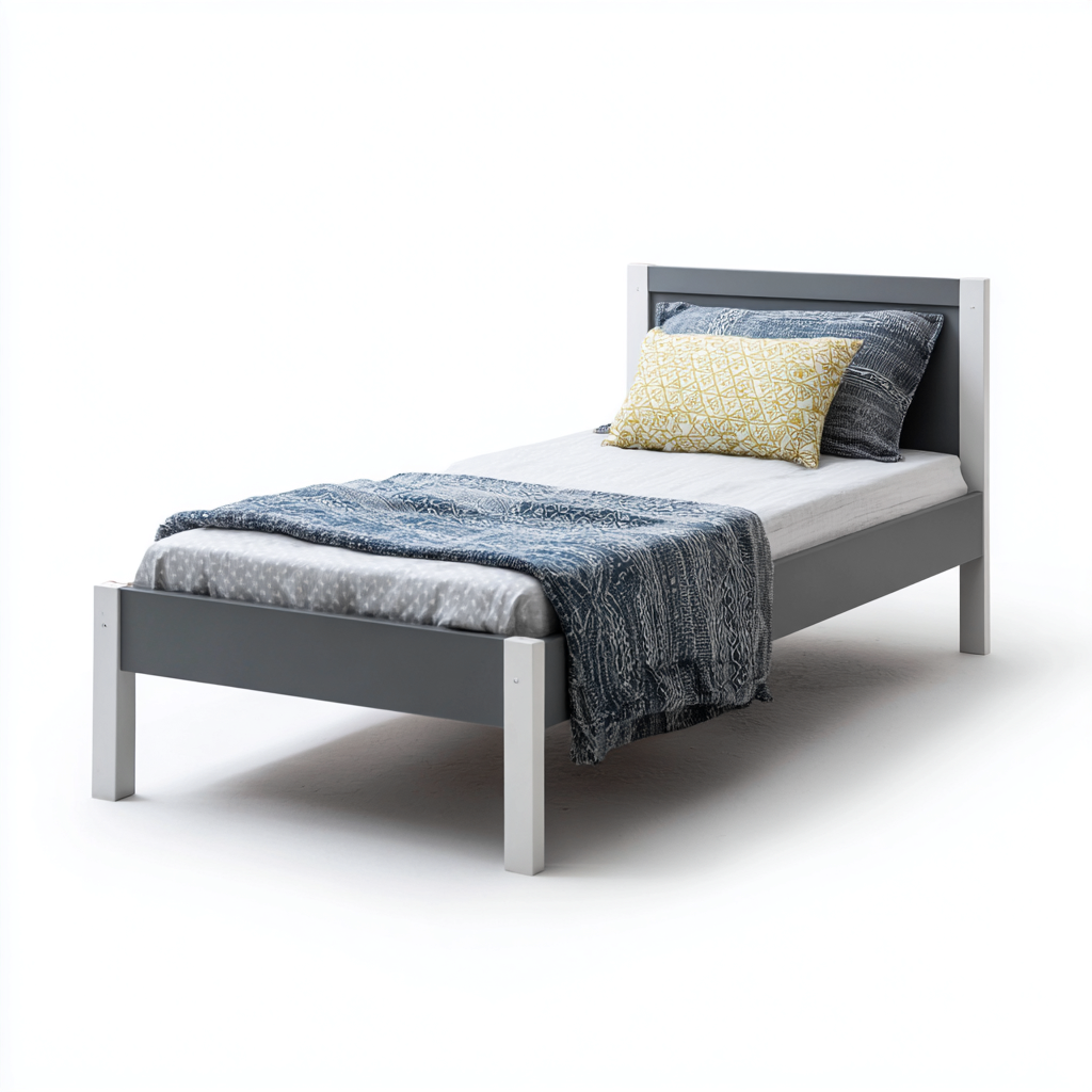 Einzelbett Holzgestell 200x95x90 cm - Grau-Weiß - Modernes Design-Dengohaus