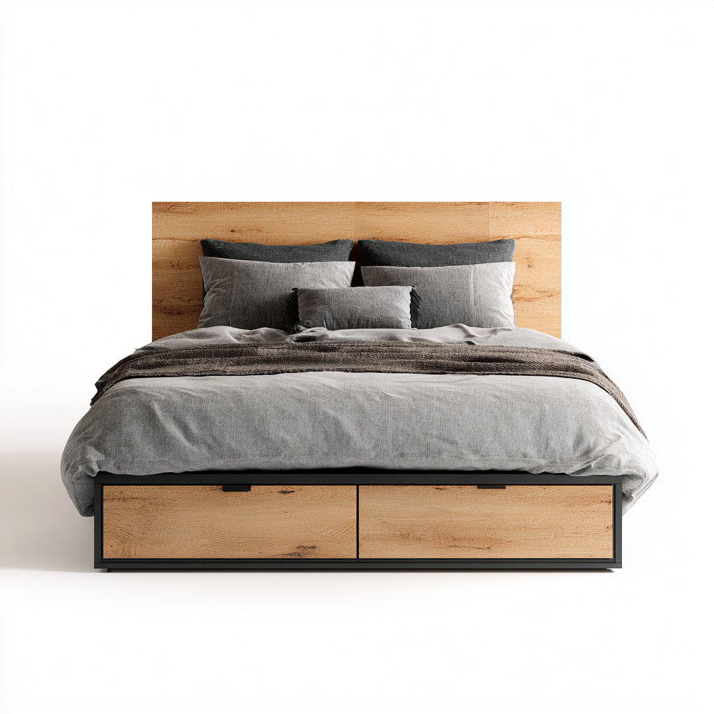 Doppelbett Holz-Metall 200x180x100 cm - Natur - Modernes Design-Dengohaus