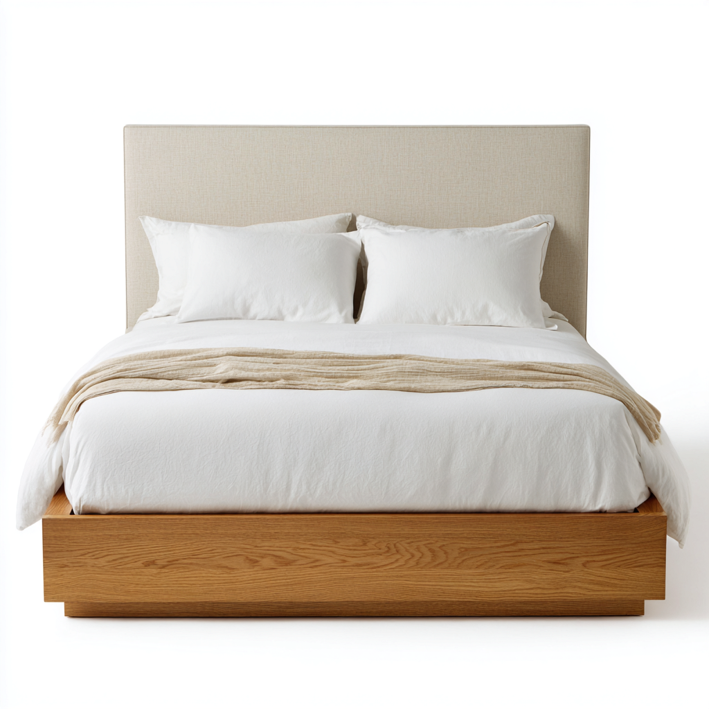 Doppelbett Stoff-Holz 200x160x105 cm - Beige-Holz - Modernes Design-Dengohaus