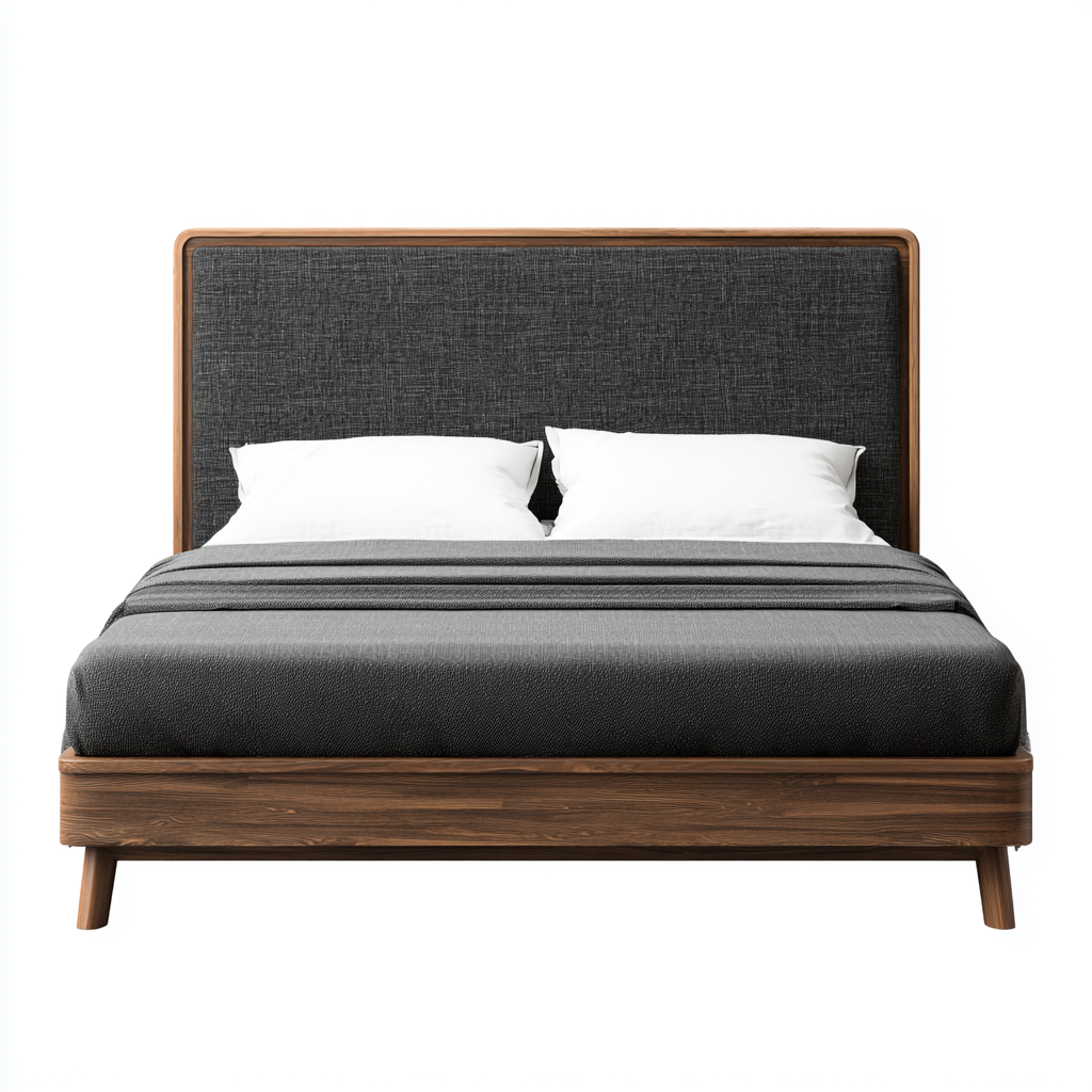 Doppelbett Holzrahmen Stoffpolsterung 205x160x118 cm - Dunkelgrau-Holz - Modernes Design-Dengohaus