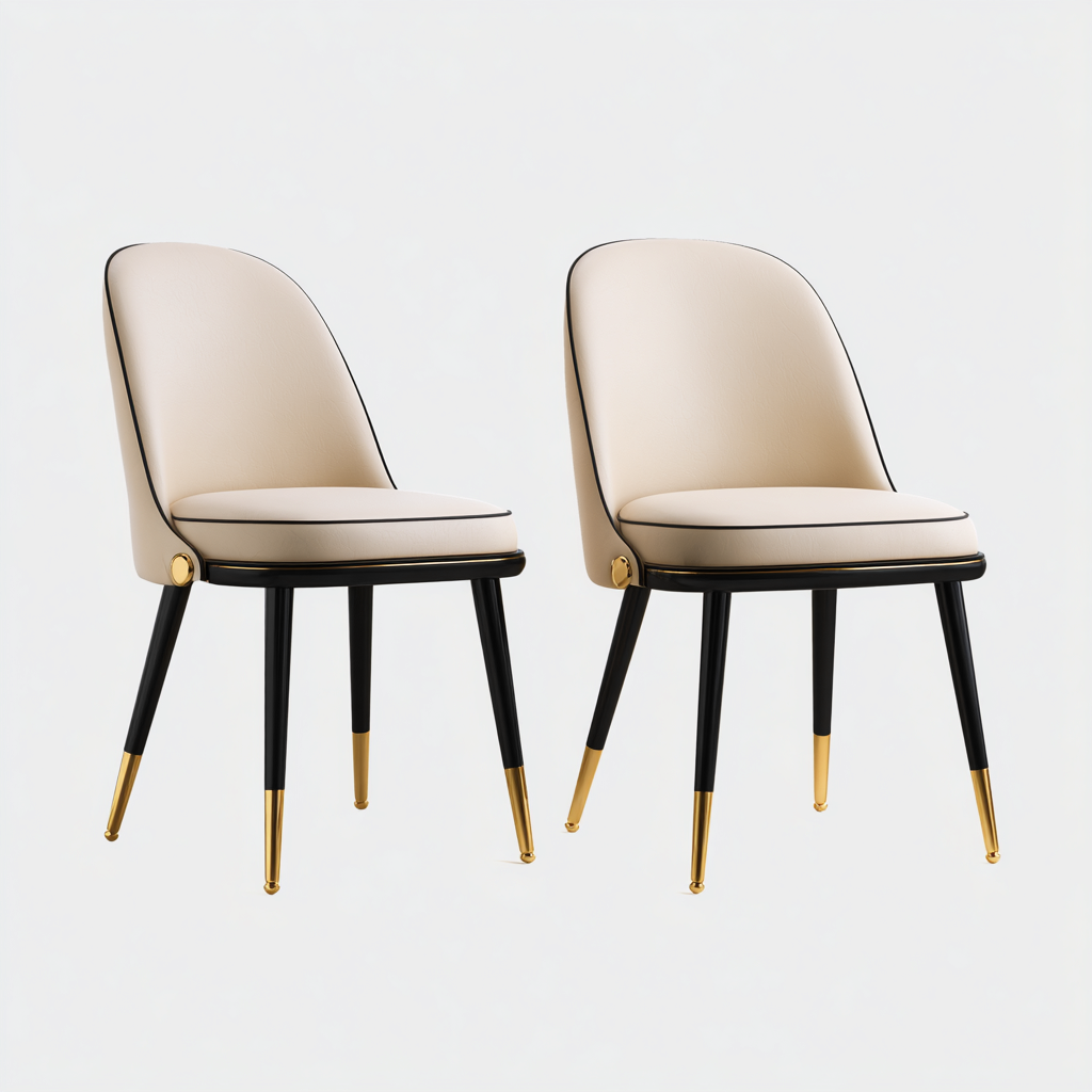 Esszimmerstühle Kunstleder 55x48x82 cm Beige-Schwarz-Gold - Modernes Design - Für Esszimmer-Dengohaus
