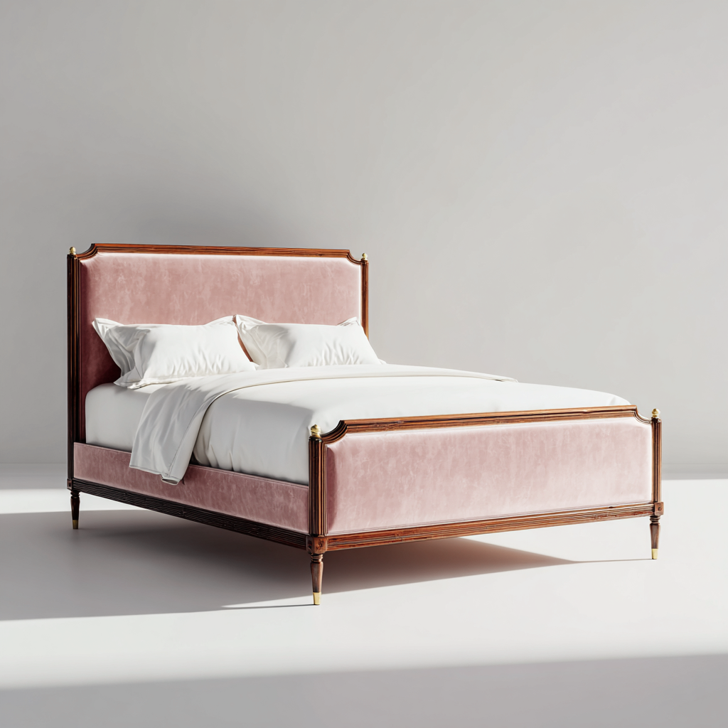 Doppelbett Holz-Velours 200x180x110 cm - Rosa - Klassisches Design-Dengohaus