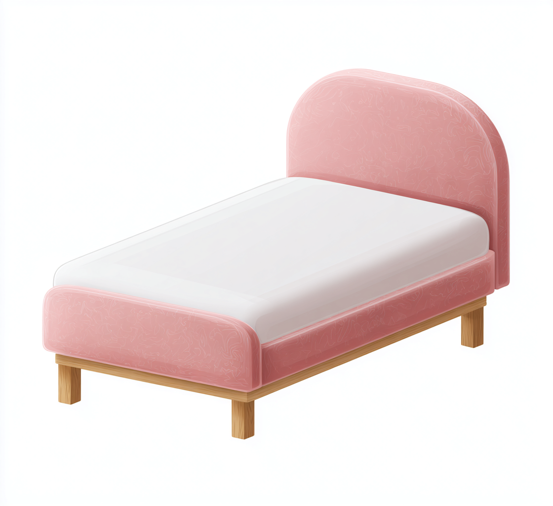 Einzelbett Stoffpolsterung und Holzfüße 190x90x85 cm - Rosa-Holz - Modernes Design - Für Kinderzimmer-Dengohaus