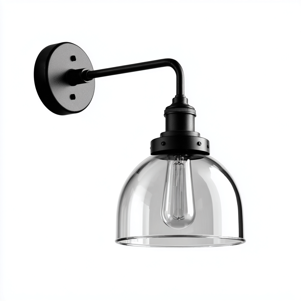 Wandleuchte Metall-Glas 24x18 cm - Schwarz-Klar - Industrielles Design-Dengohaus