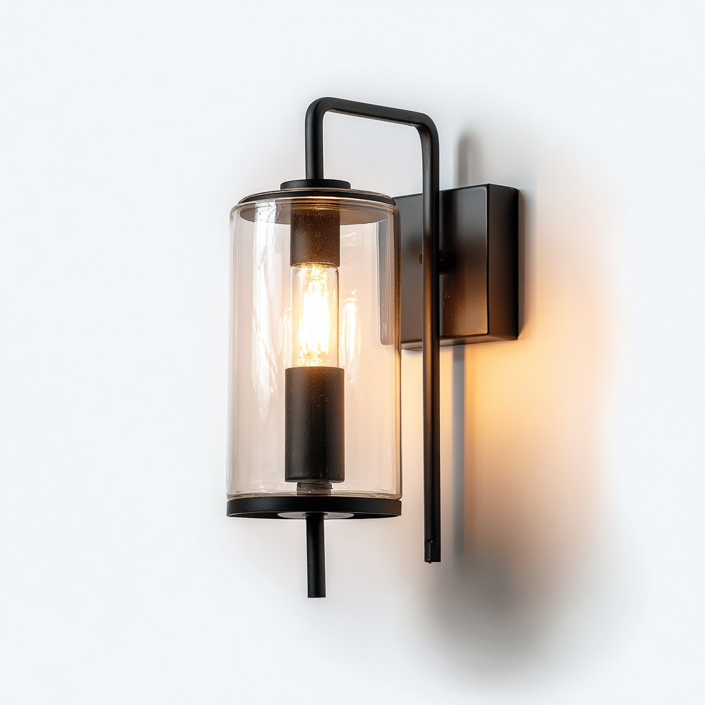 Wandleuchte Metall-Glas 28x12 cm - Schwarz-Klar - Industrielles Design-Dengohaus