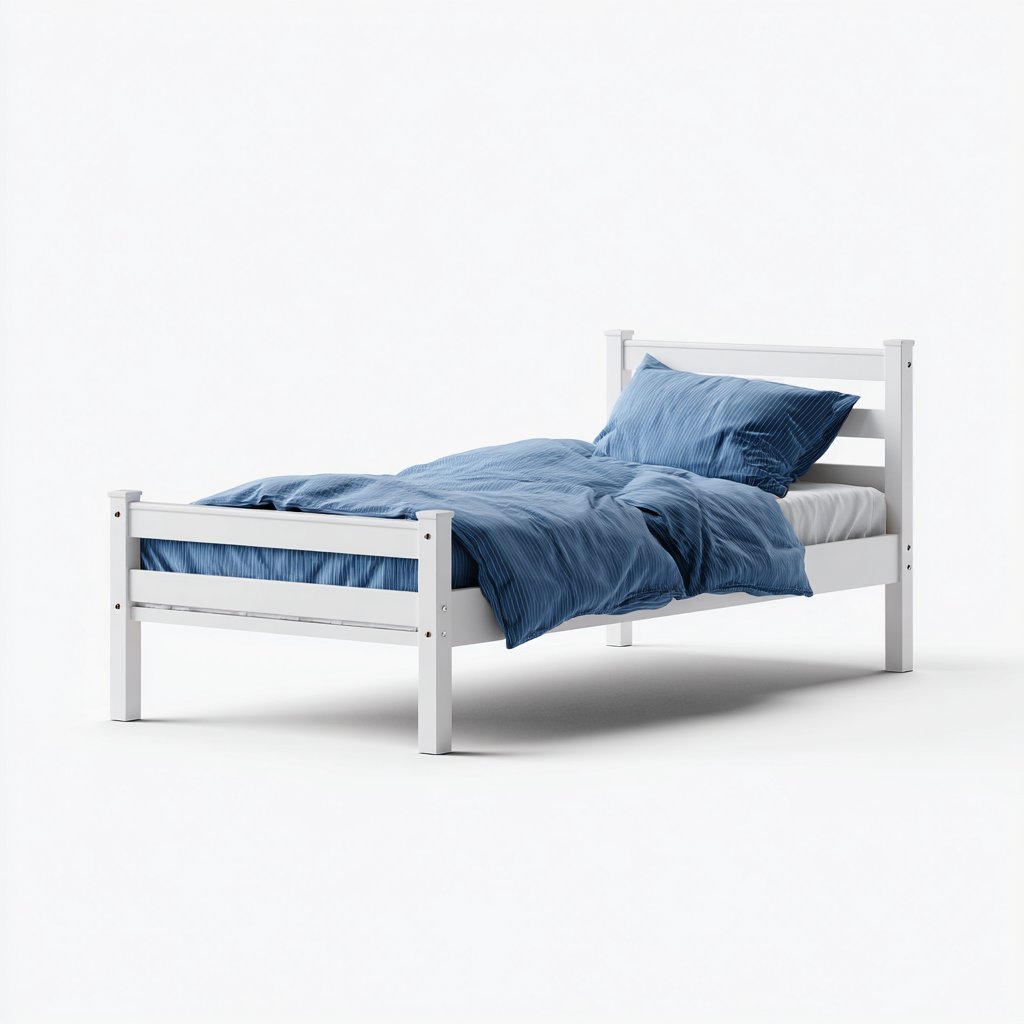 Einzelbett Massivholzrahmen 200x100x95 cm - Weiß - Klassisches Design - Für Schlafzimmer-Dengohaus