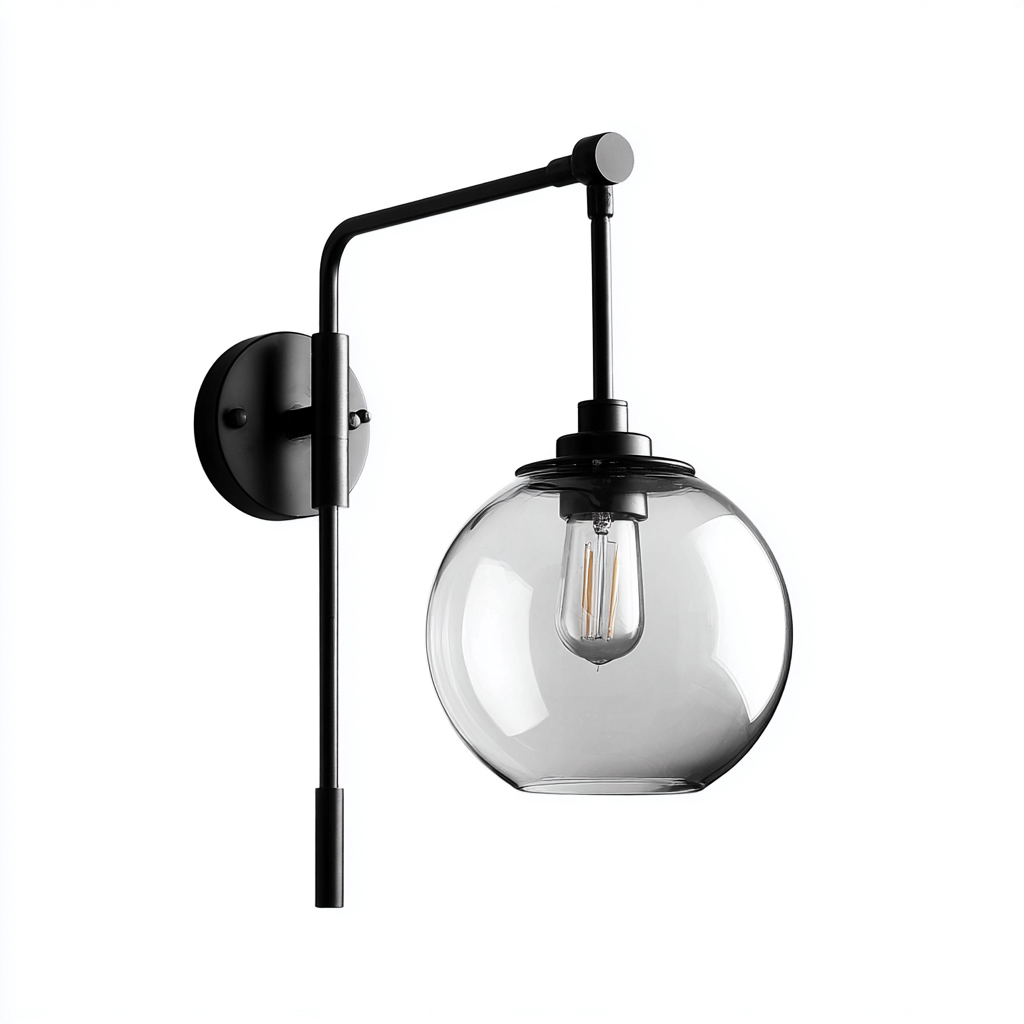 Wandleuchte Metall-Glas 45x20 cm schwarz-transparent - Modernes Kugel-Design-Dengohaus