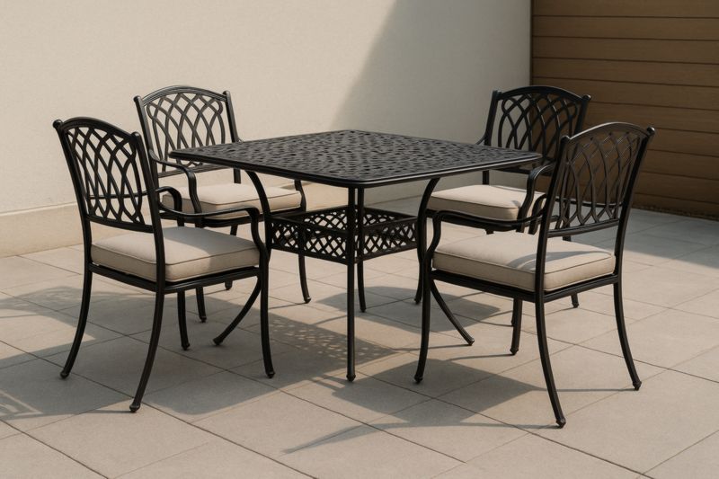 Ensemble de meubles de jardin en métal noir avec table carrée et 4 chaises