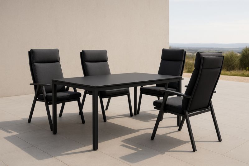 Ensemble de salle à manger extérieur en aluminium noir avec 4 chaises