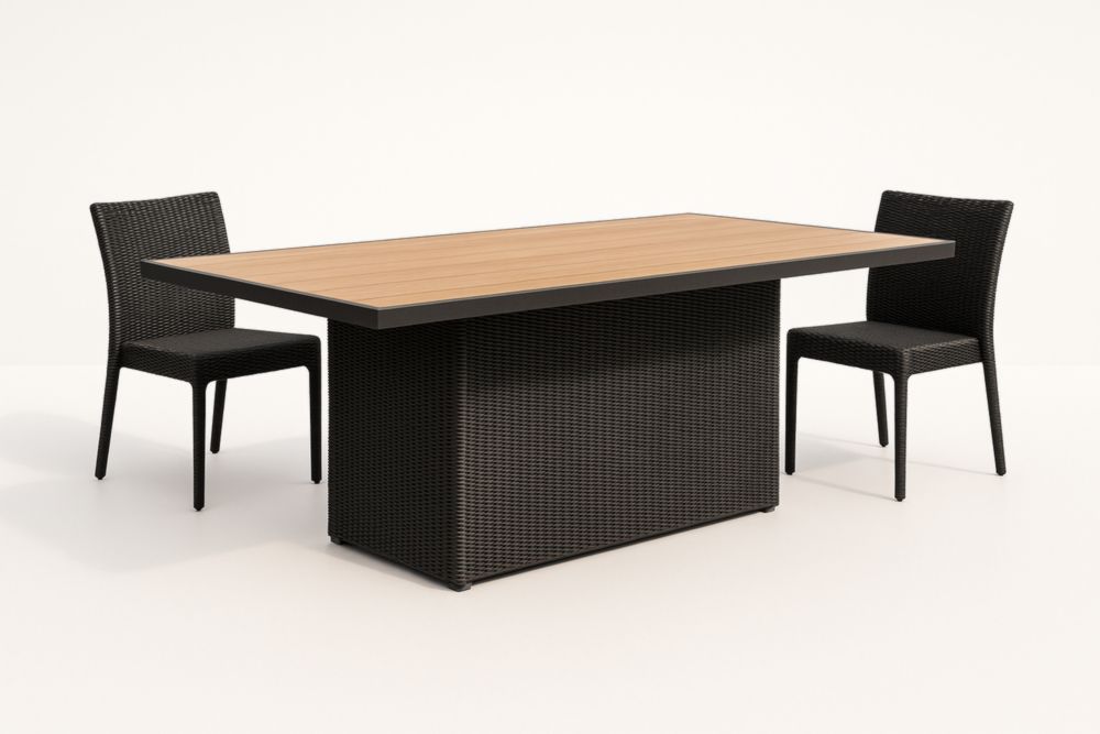 Table Rectangle en Polywood 180x90 cm Noir avec Chaises en Résine Tressée