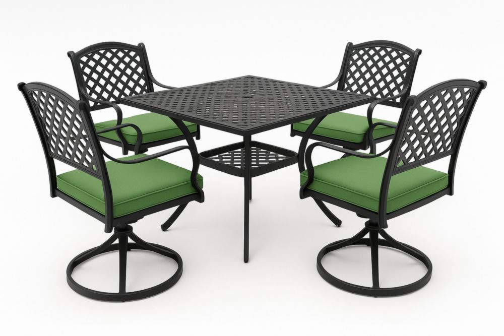 Ensemble de Salle à Manger Extérieur en Aluminium Noir avec Coussin Vert