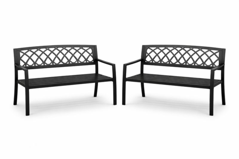 Banc de jardin en métal noir, ensemble de 2