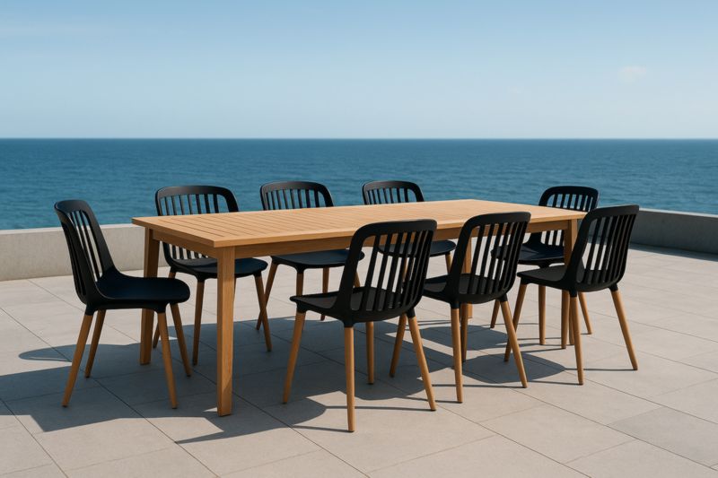 Table de Salle à Manger en Bois avec 8 Chaises en Polypropylène Noir