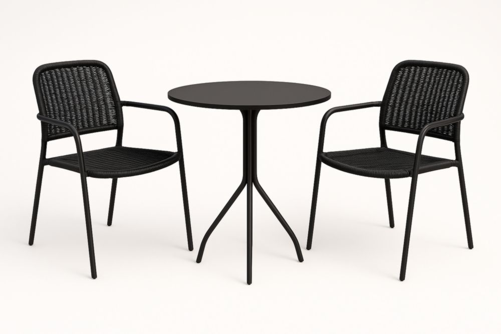 Ensemble de jardin en métal et polyéthylène noir avec table ronde et chaises