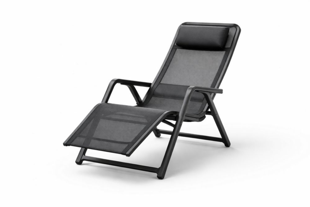 Chaise Longue Inclinable en Aluminium et Textilène Noir
