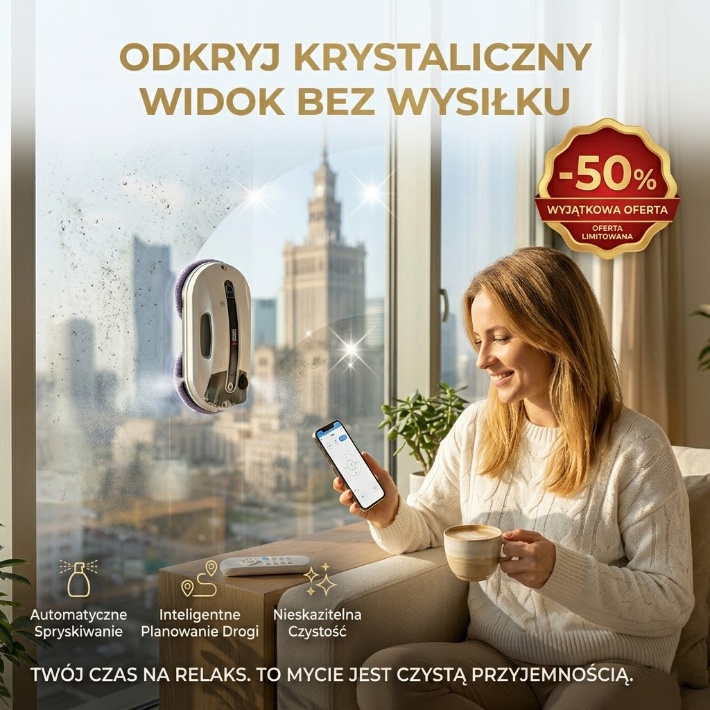 Ultrasonic Window Cleaning Robot with Auto Spray & Strong Suction