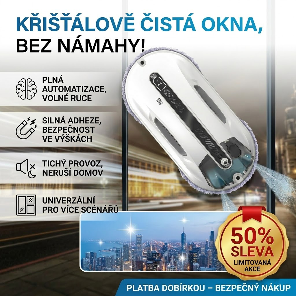 Ultrazvukový robot na čištění oken s automatickým rozprašováním a silným sáním