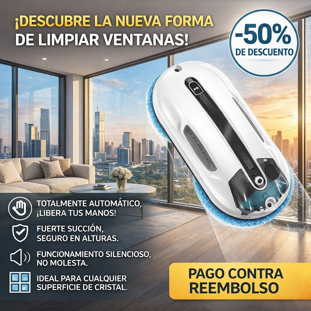Robot limpiador de ventanas ultrasónico con pulverización automática y fuerte succión.