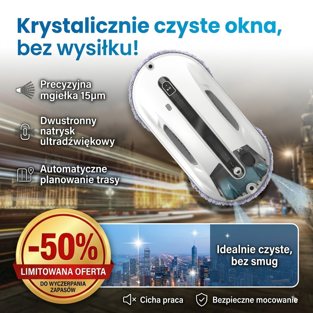 Ultrasonic Window Cleaning Robot with Auto Spray & Strong Suction