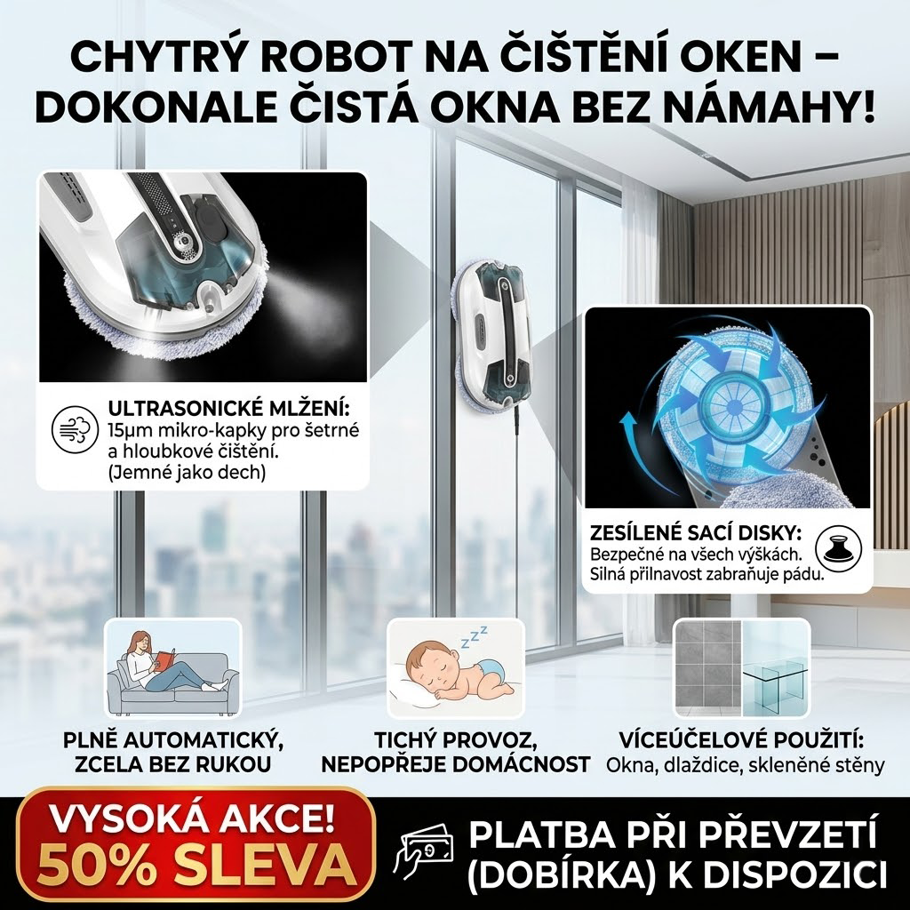 Ultrazvukový robot na čištění oken s automatickým rozprašováním a silným sáním