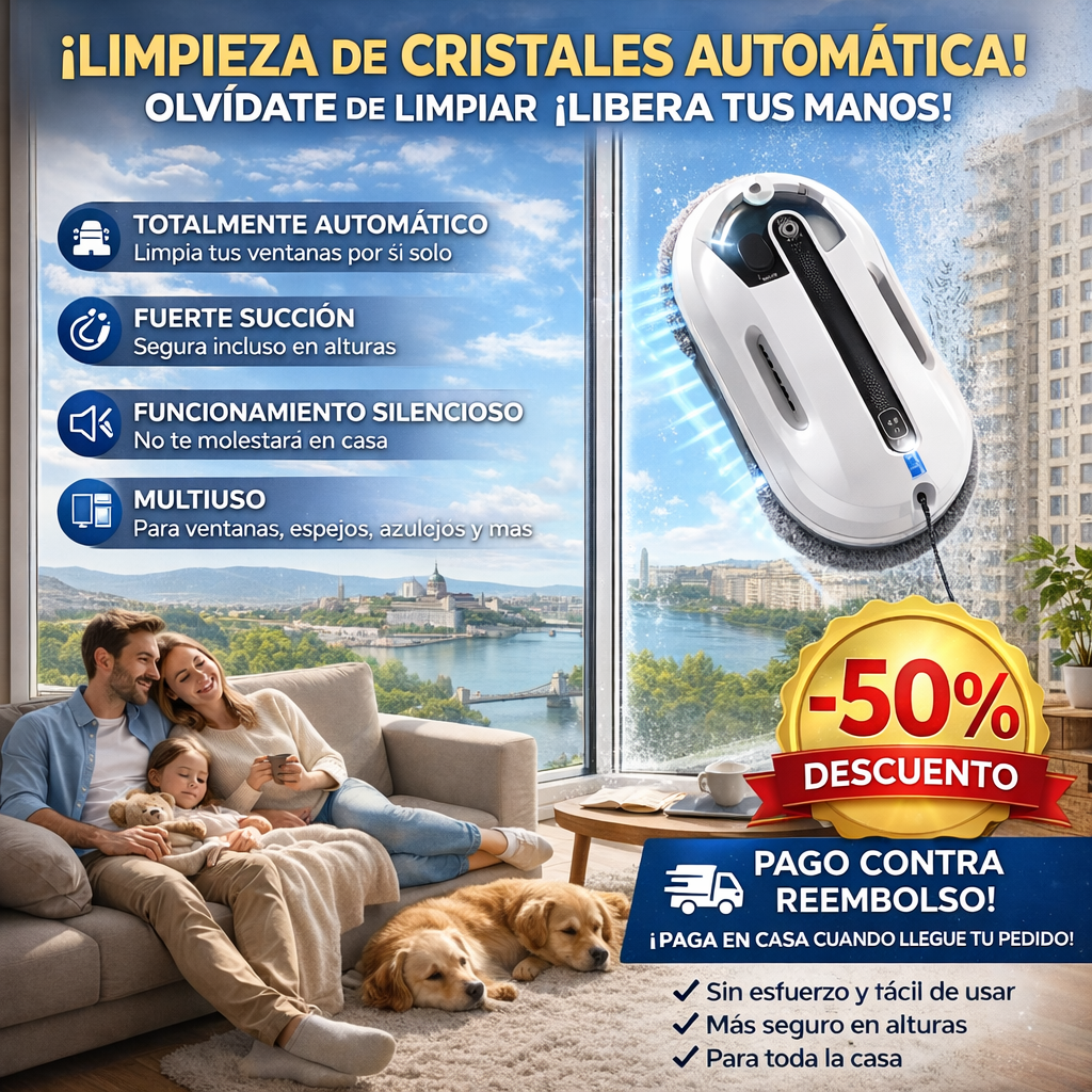 Robot limpiador de ventanas ultrasónico con pulverización automática y fuerte succión.
