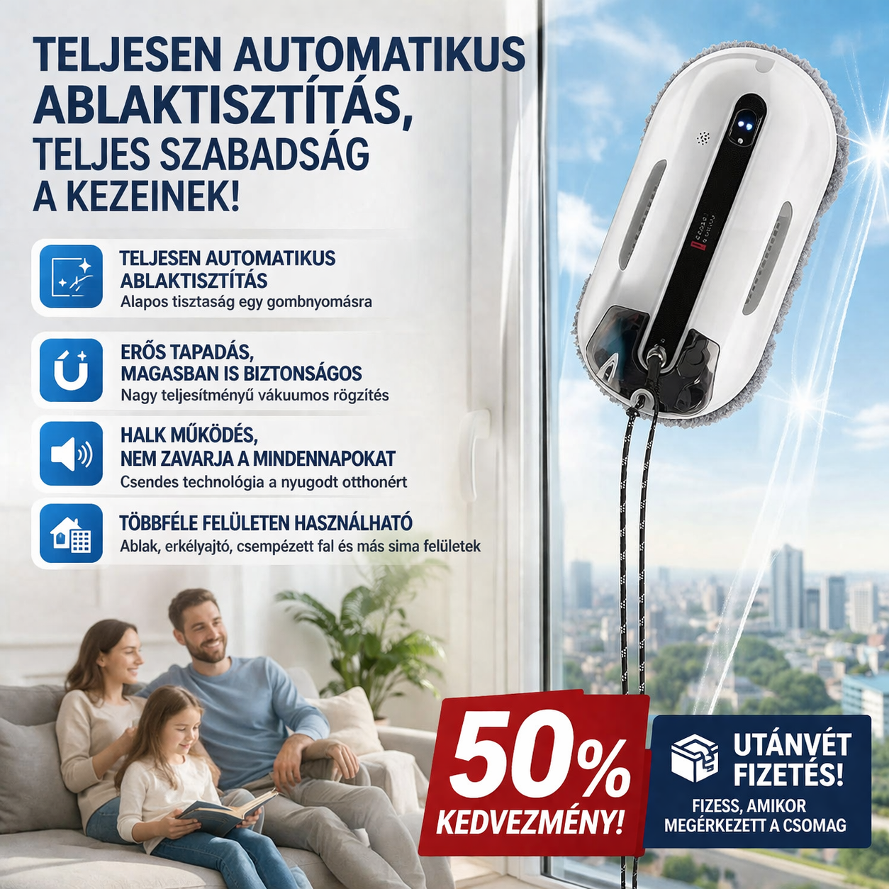 Ultrahangos ablaktisztító robot automatikus permetezéssel és erős szívással