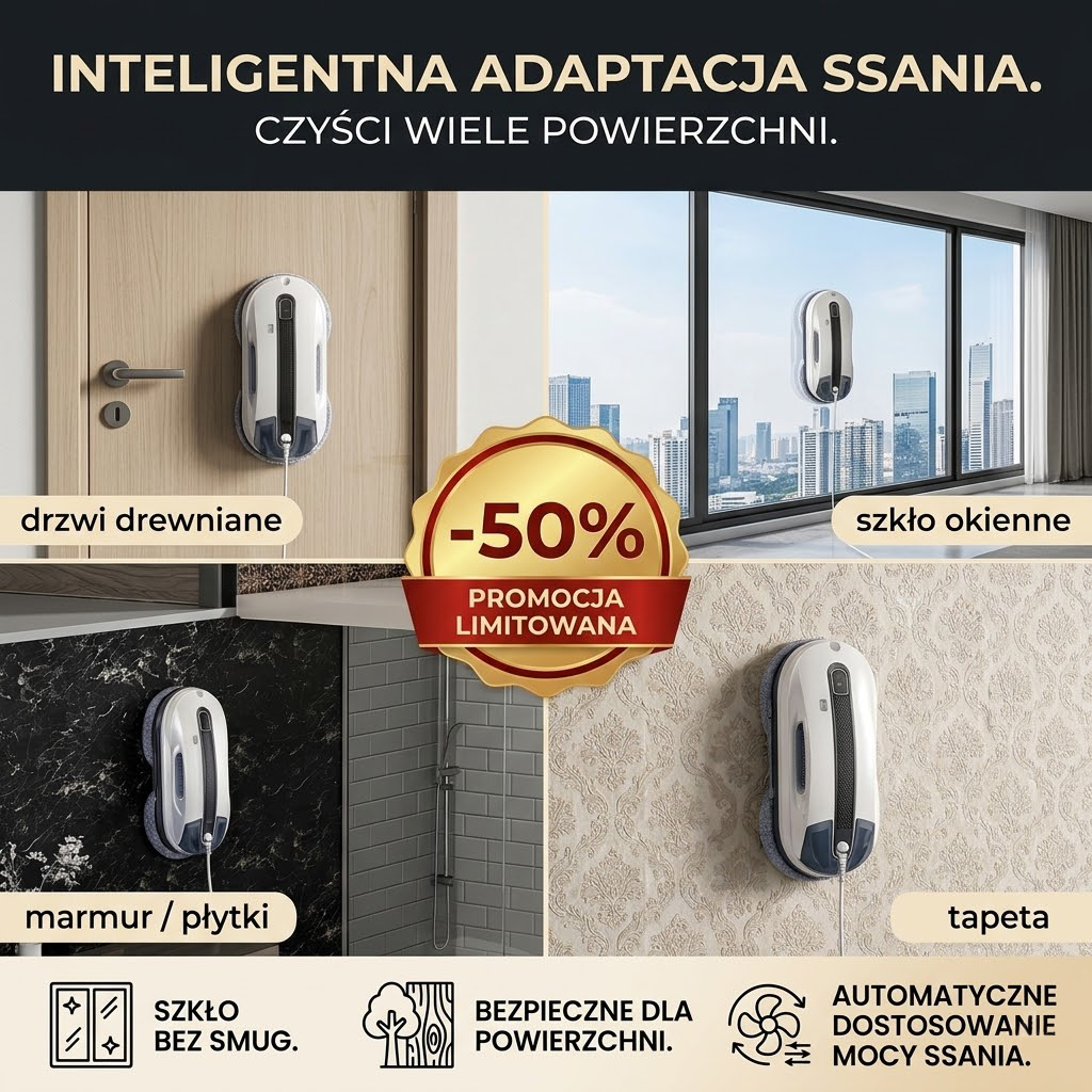 Ultrasonic Window Cleaning Robot with Auto Spray & Strong Suction