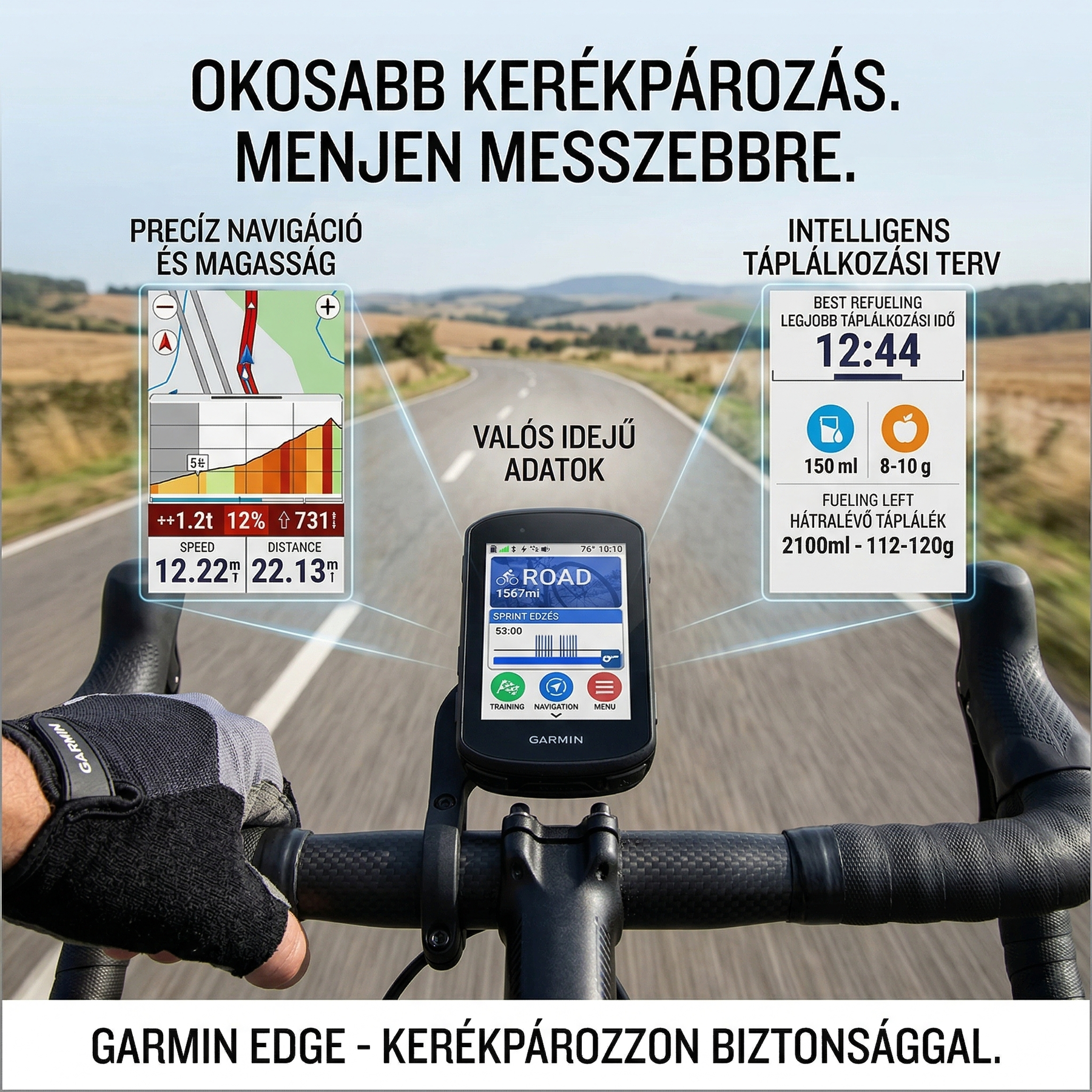 Garmin intelligens GPS-es kerékpáros komputer országúti és hegyi kerékpárokhoz