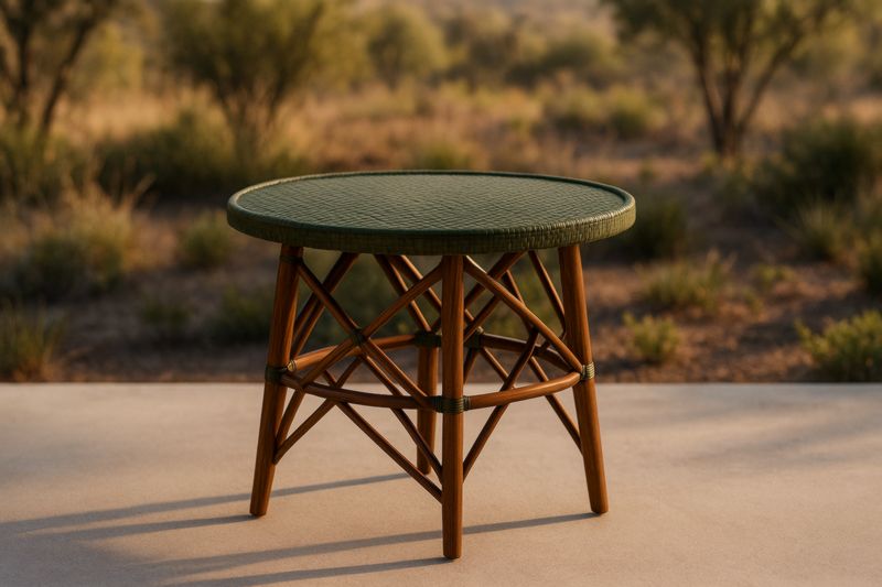 Table d'appoint ronde en rotin et bois Marron et Vert