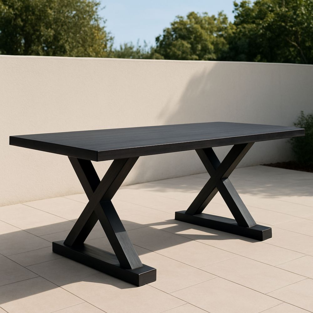 Table rectangulaire extérieure en métal noir 200 cm
