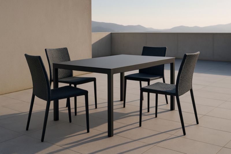 Ensemble Table et Chaises de Jardin en Aluminium et Polypropylène Noir
