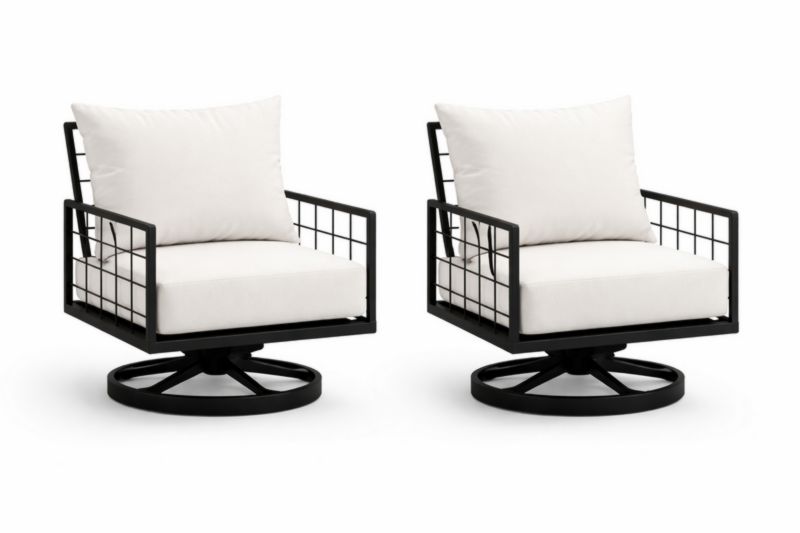 Fauteuil pivotant en aluminium noir avec coussins en polyester, set de 2