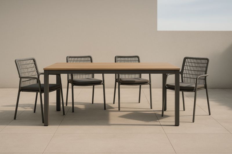 Ensemble Table et Chaises Extérieur Aluminium et Bois 5 Pièces