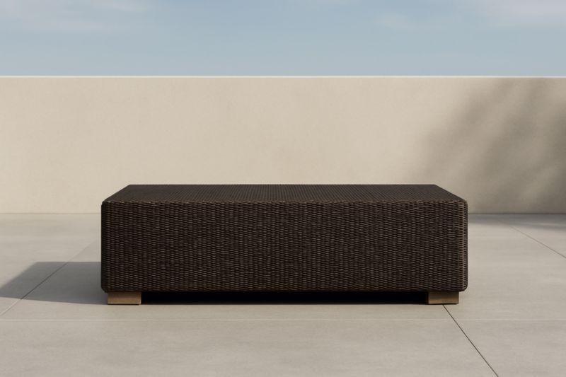 Table basse en résine tressée brune 90x40x30 cm