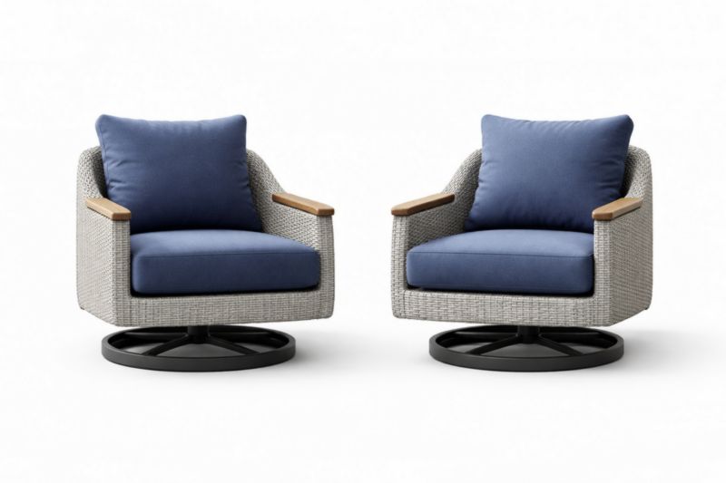 Lot de 2 fauteuils pivotants en osier avec coussins en polyester