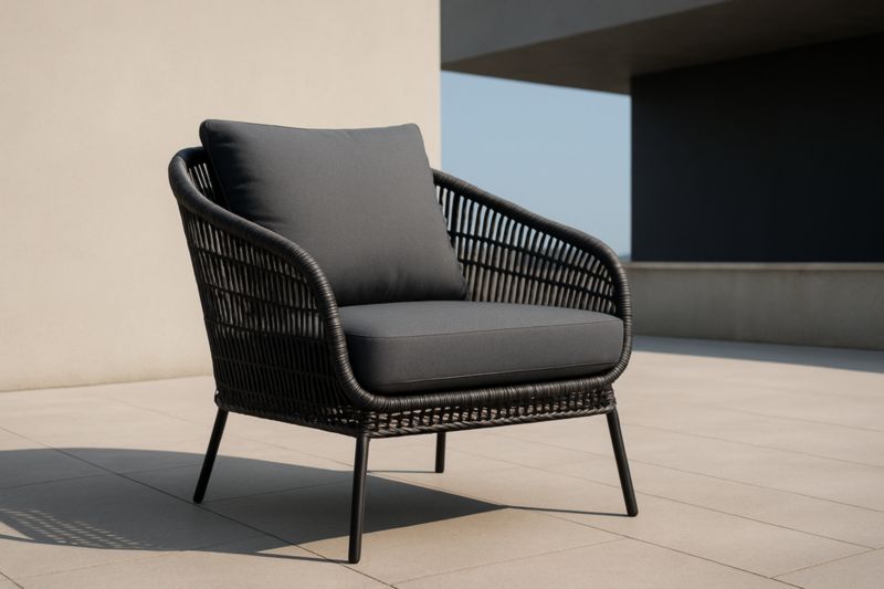 Fauteuil Extérieur en Rotin Synthétique Noir avec Coussins Gris