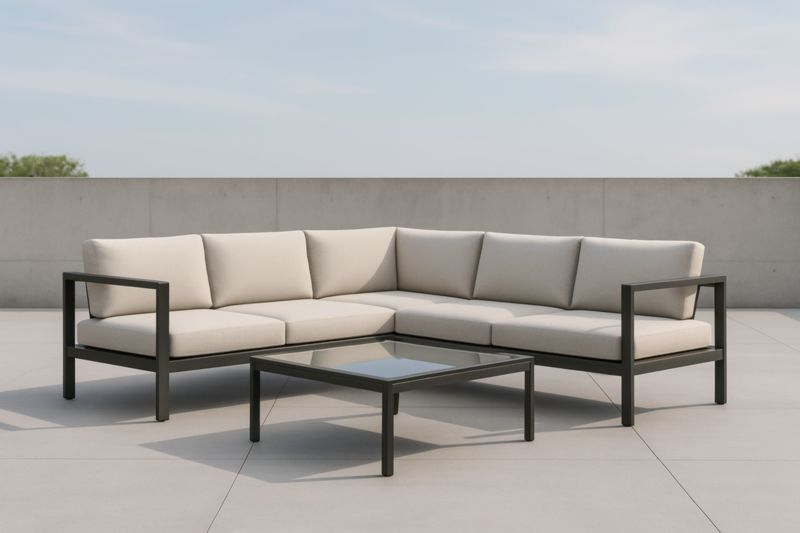 Salon de jardin en aluminium avec table basse en verre trempé