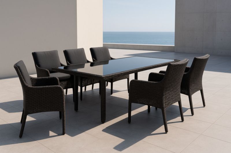 Ensemble de Salle à Manger Extérieur avec Plateau en Verre et Chaises en Résine Tressée