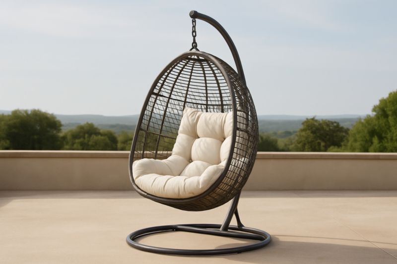 Chaise suspendue en résine tressée avec coussin en tissu