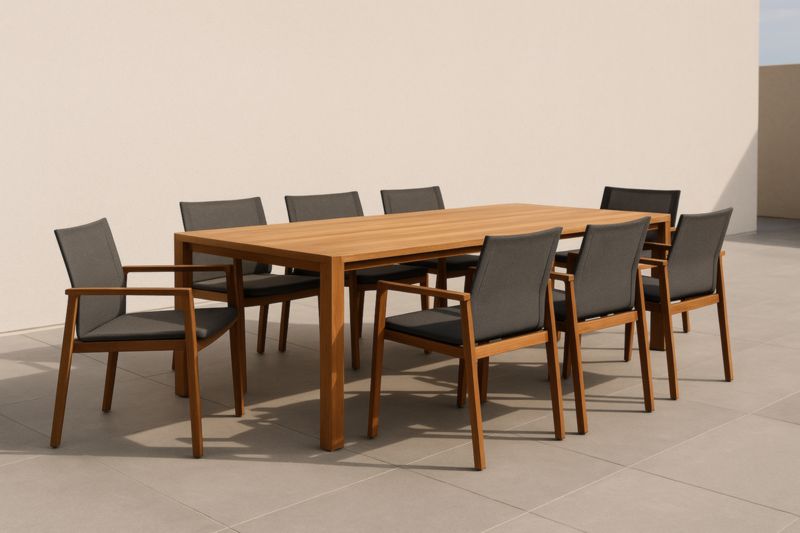 Ensemble de Salle à Manger en Teck et Textilène pour 8 Personnes