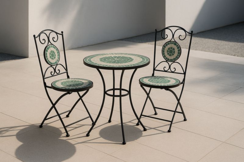 Ensemble table et chaises en fer forgé avec mosaïque verte pliant extérieur